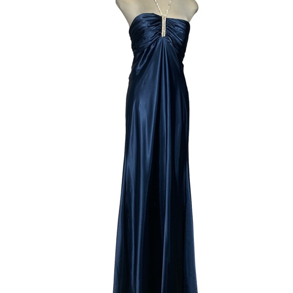 Gorgeous Designer Dark Blue Strapless Rhinestone Gown Maxi Dress Size XL Grande - Picture 17 of 17